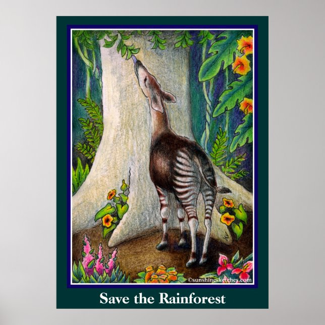 Cute Okapi Save the Rainforest Poster (Front)