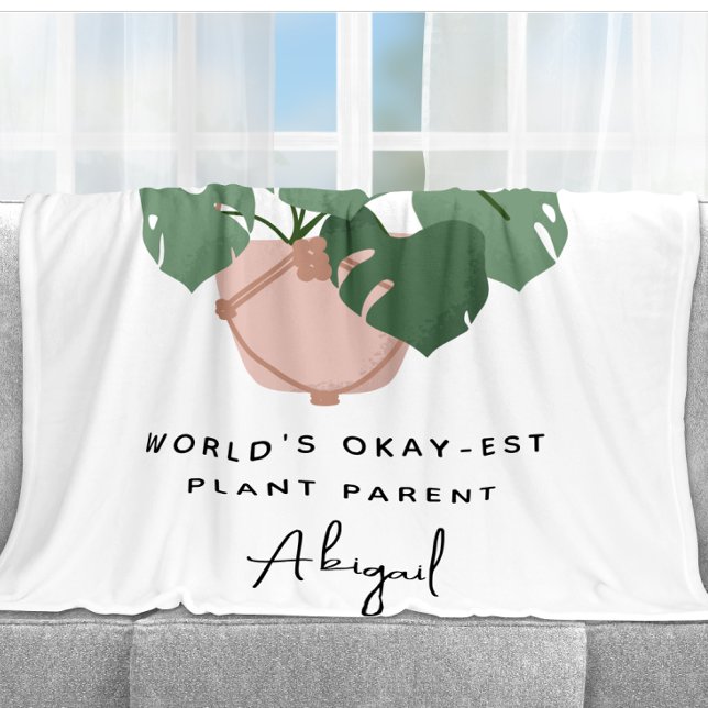 Cute Okay Plant Parent Personalised Fleece Blanket (Creator Uploaded)