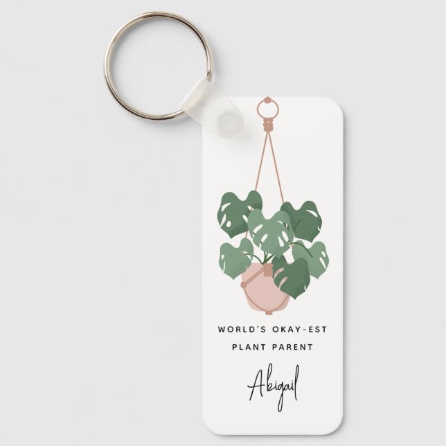 Cute Okay Plant Parent Personalised Key Ring (Front)