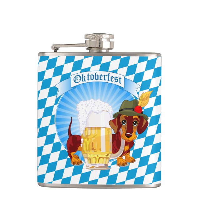 Cute Oktoberfest Beer Hound Hip Flask (Front)