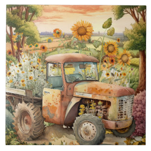 cute old Country tractor Ceramic Tile