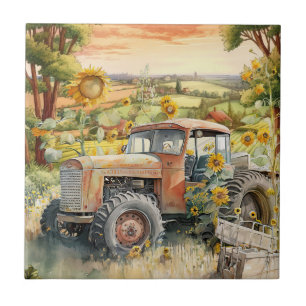 cute old Country tractor Ceramic Tile