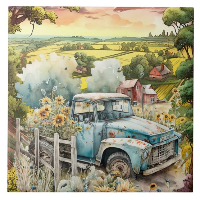 cute Old Country truck  Ceramic Tile (Front)