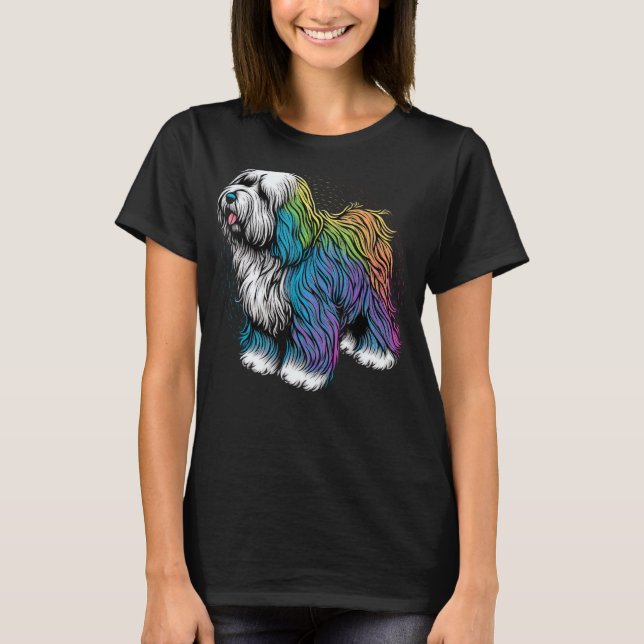 Cute Old English Sheepdog Dog on Bobtail Lover T-Shirt (Front)