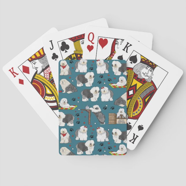 Cute Old English Sheepdog Pattern, Dog Lover Gift Playing Cards (Back)