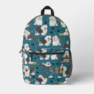 Cute Old English Sheepdog Pattern, Dog Lover Gift Printed Backpack