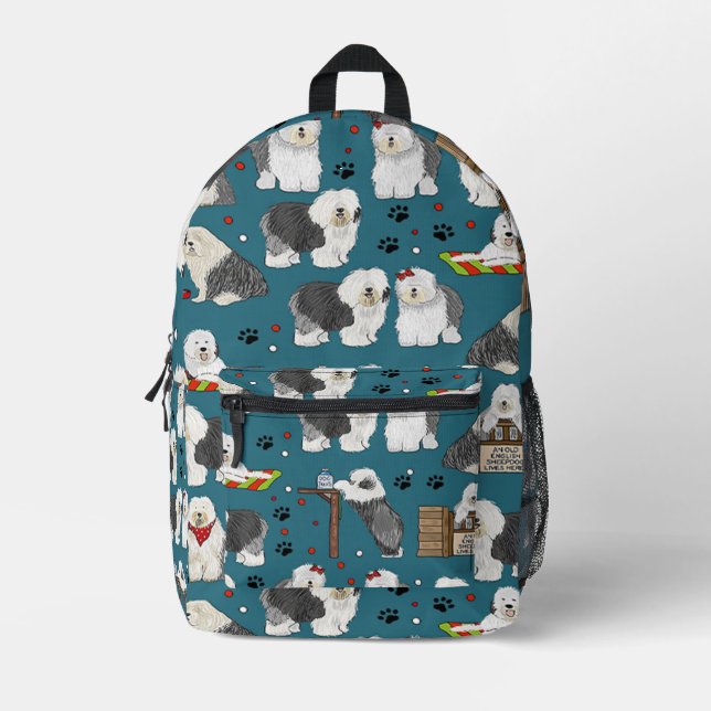 Cute Old English Sheepdog Pattern, Dog Lover Gift Printed Backpack (Front)