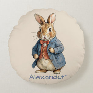 Cute Old Fashion Bunny Personalise Round Cushion