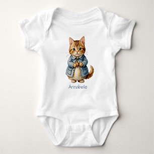 Cute Old Fashion Kitty Personalise Baby Bodysuit