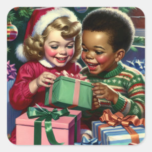Cute Old-Fashioned Christmas and Happy New Year Square Sticker