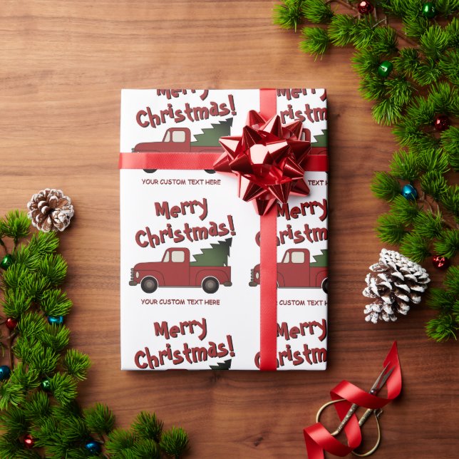 Cute old red truck with Christmas tree custom Wrapping Paper (Holiday Gift)