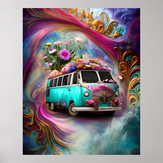 Cute old rusty Combi van with flowers 1970s 3 Poster (Front)