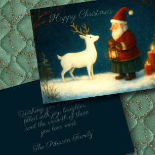 Cute Olde World Santa Illustration with White Deer Card