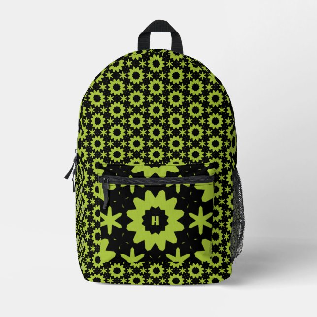 cute olive geometric pattern printed backpack (Front)