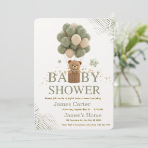 Cute Olive Green Boy Baby Shower Invitation