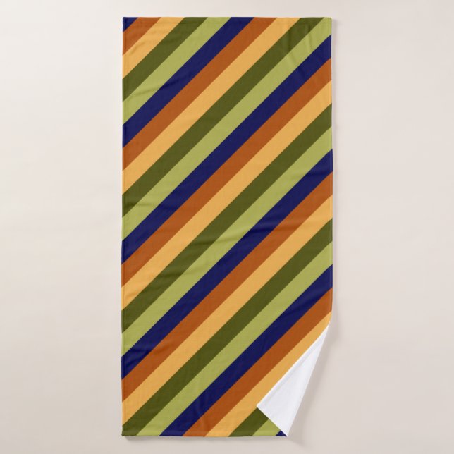 Cute Olive Sage Navy Stripes Bath Towel (Bath Towel)