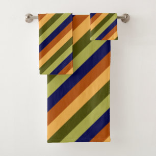 Cute Olive Sage Navy Stripes Bath Towel Set