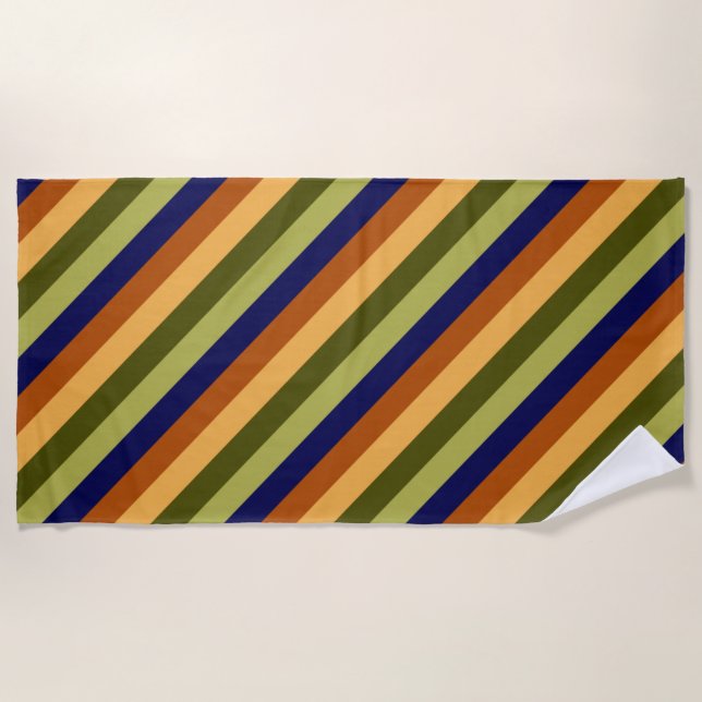 Cute Olive Sage Navy Stripes Beach Towel (Front)