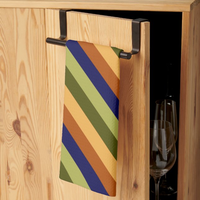 Cute Olive Sage Navy Stripes Kitchen Towel (Thirds Fold)