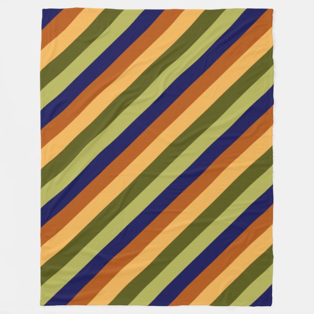 Cute Olive Sage Navy Stripes Large Fleece Blanket (Front)