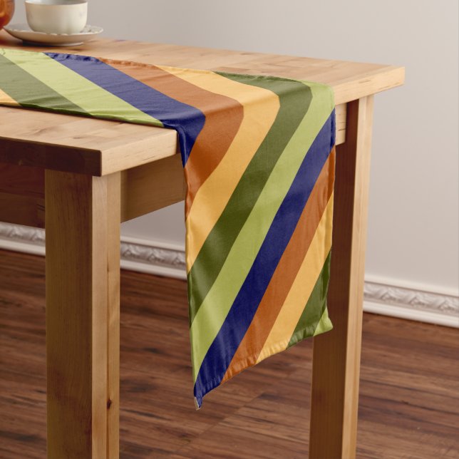 Cute Olive Sage Navy Stripes Large Table Runner (In Situ)