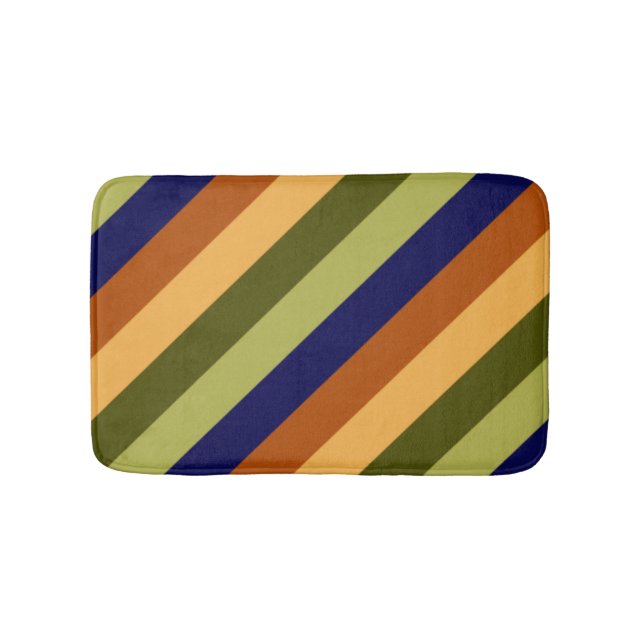 Cute Olive Sage Navy Stripes Small Bath Mat (Front)