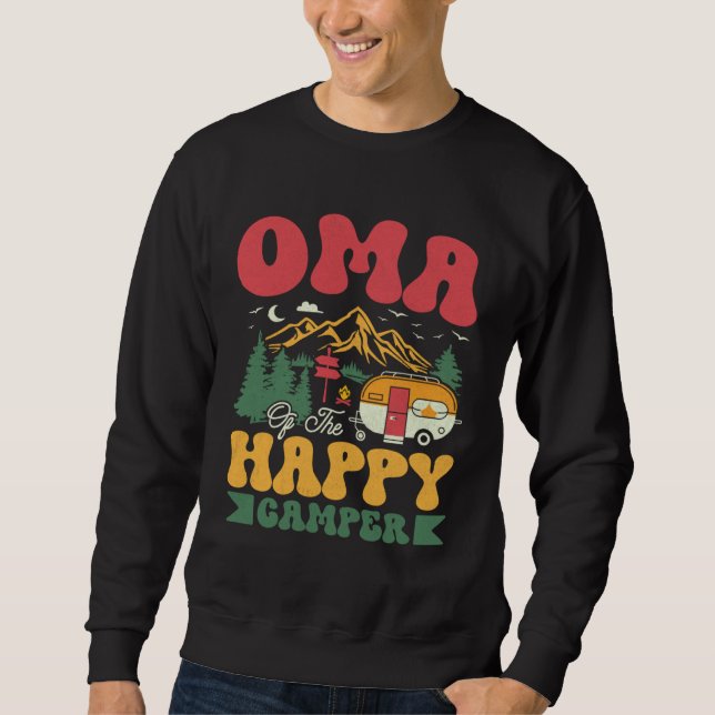 Cute Oma Of The Happy Camper Groovy Camping Trip Sweatshirt (Front)