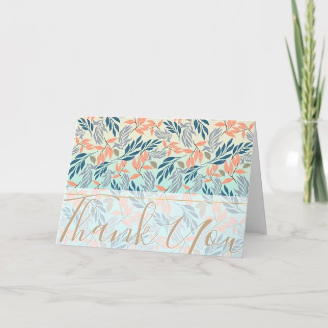 Cute Ombre Blue Orange Foliage Watercolor Paint Holiday Card (Front)