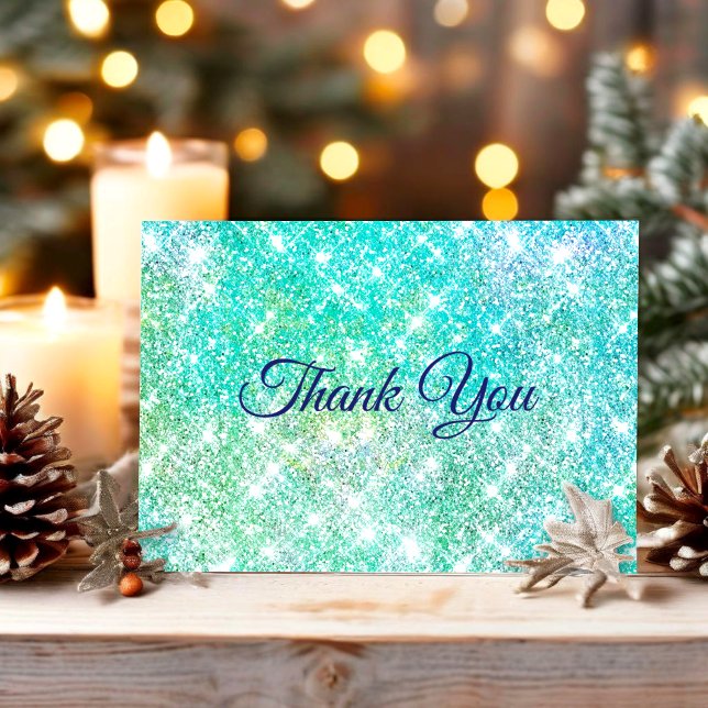 Cute ombre green faux glitter thank you card (Creator Uploaded)
