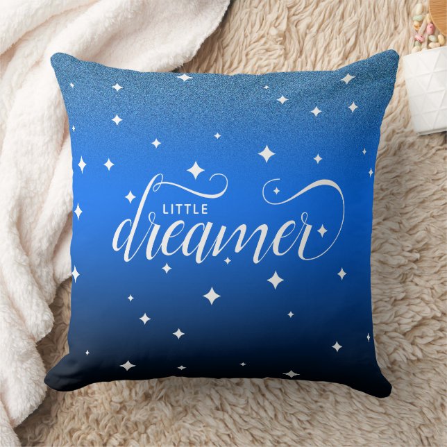 Cute Ombre Midnight Blue Starry Little Dreamer Cushion (Blanket)