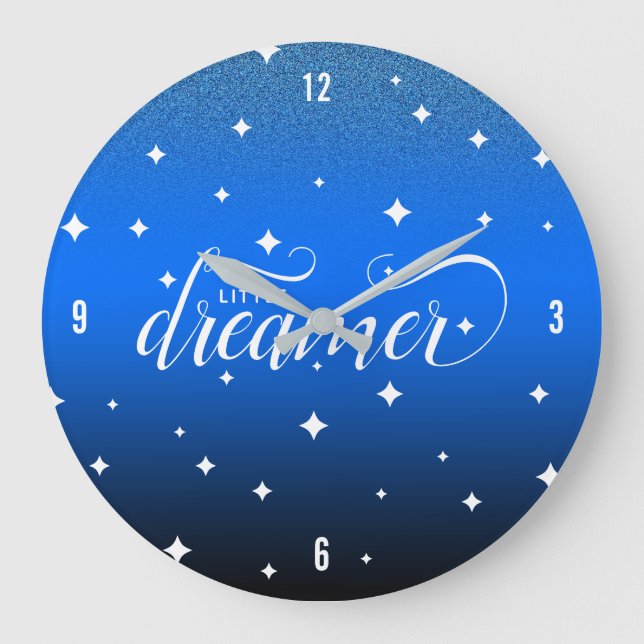 Cute Ombre Midnight Blue Starry Little Dreamer Large Clock (Front)
