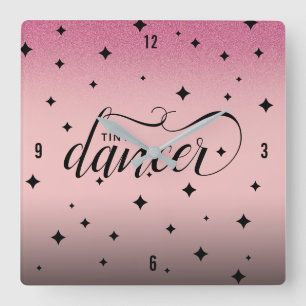 Cute Ombre Pink Glitter Starry Tiny Dancer Square Wall Clock