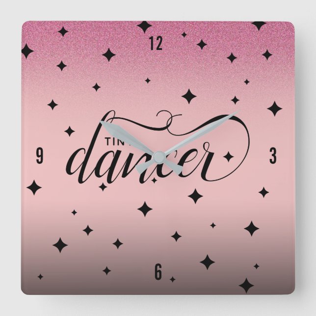 Cute Ombre Pink Glitter Starry Tiny Dancer Square Wall Clock (Front)