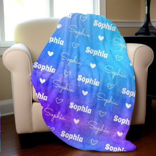 Cute ombre purple blue repeating name  fleece blanket