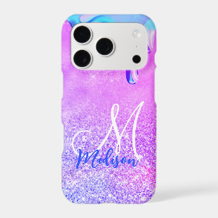 Cute ombre purple pink glitter unicorn monogram no