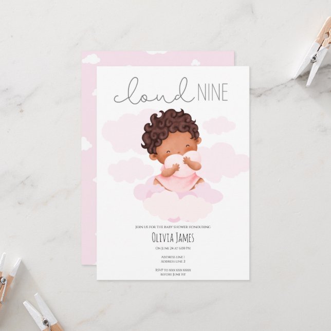 Cute On Cloud 9 Baby Shower Invitation (Front/Back In Situ)