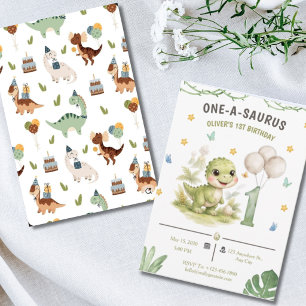 Cute One-A-Saurus Dinosaur 1st Birthday Invitation