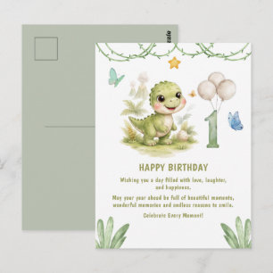 Cute One-A-Saurus Dinosaur 1st Birthday Postcard