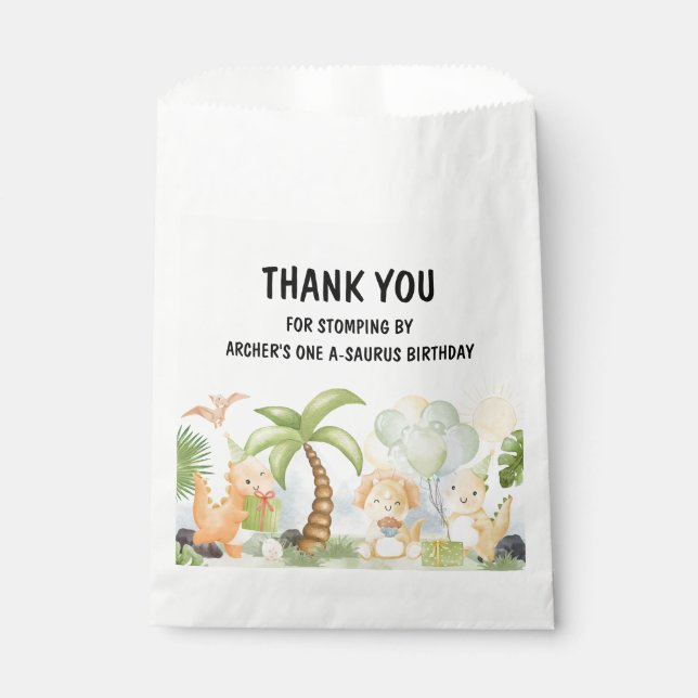 Cute One A-Saurus Dinosaur Birthday Favour Bag (Front)