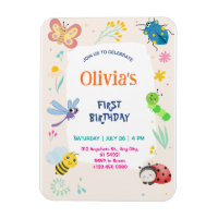 Cute One Bug & Butterflies 1st Birthday Invitation