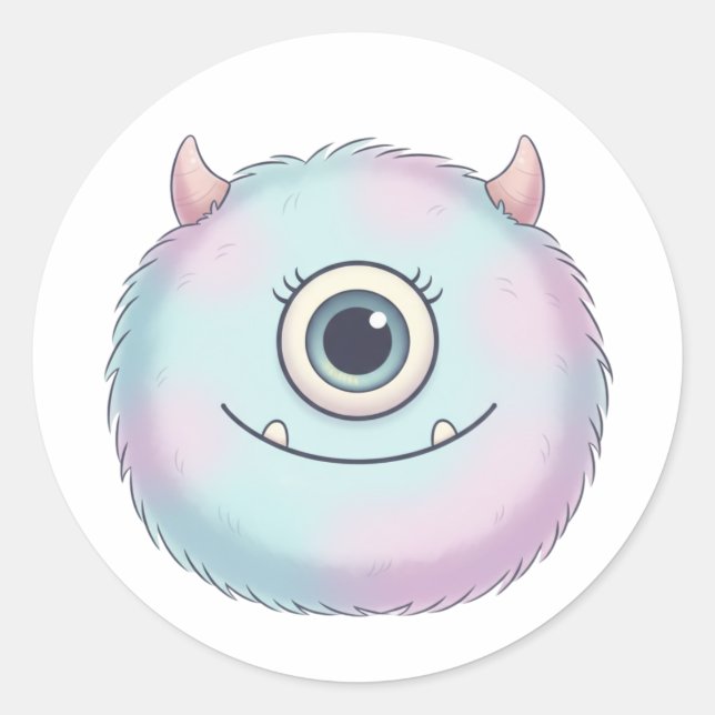 Cute One-Eyed Fluffy Monster Sticker (Front)