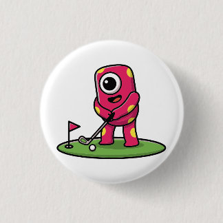 Cute One-Eyed Pink Monster Playing Golf Cartoon 3 Cm Round Badge