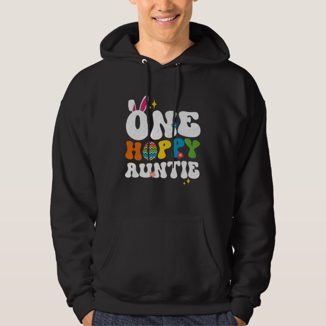 Cute One Hoppy Auntie Bunny Easter Day Egg Bunny Hoodie (Front)