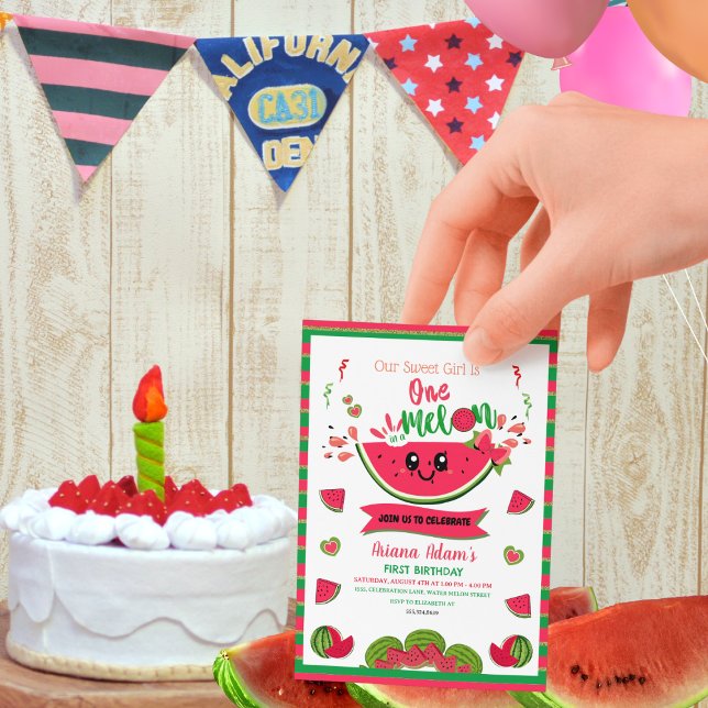  Cute One in a Melon Girl's First Birthday  Invitation (Creator Uploaded)