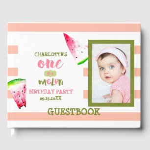 Cute One in a Melon Happy 1st Birthday Watercolor Guest Book
