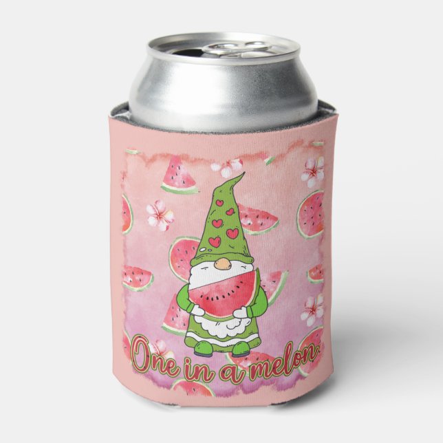 Cute One In A melon Summer Gnome Can Cooler (Can Front)
