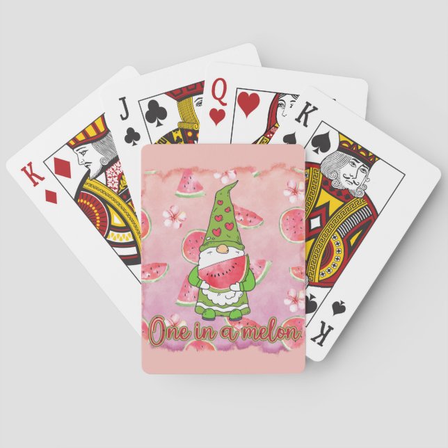 Cute One In A melon Summer Gnome Playing Cards (Back)