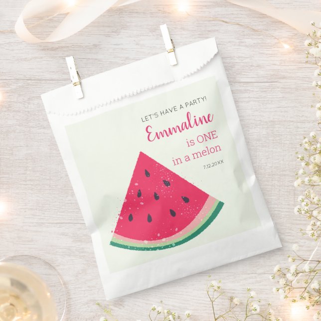 Cute One In A Melon Watermelon 1st Birthday Favour Bag (Clipped)