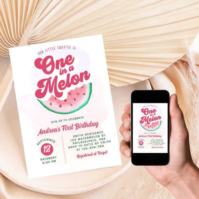 Cute One in A Melon Watermelon First Birthday Invitation | Zazzle