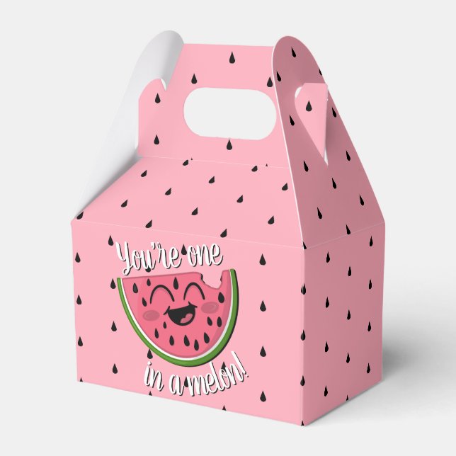 Cute One in a Melon Watermelon Girl 1st Birthday Favour Box (Front Side)
